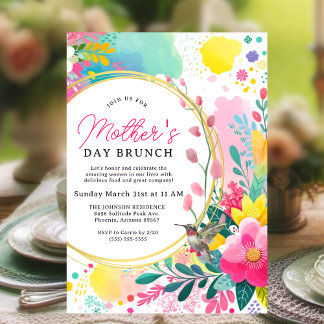 Convites Colorida Watercolor Floral Dia de as mães Brunch
