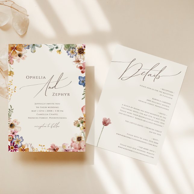 Convites Colorida Wildflower | Beige All In One Wedding (Criador carregado)