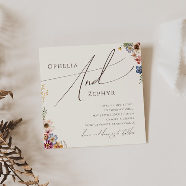 Convites Colorida Wildflower | Casamento praça de jardim be (Criador carregado)