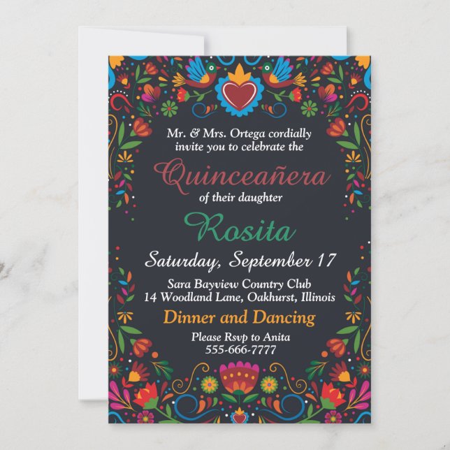 Convites Coloridas Espanholas 15 de Aniversário Quinceanera (Frente)