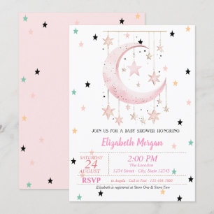 Convites Coloridas Estrelas Lua Rosa Baby Shower