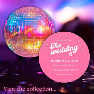 Convites Colorido Bola de Discoteca Brilhante Rosa Casament