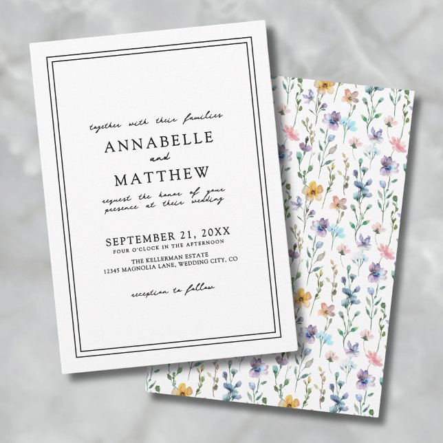 Convites Colorido Botânico Elegante Casamento de Flores Sil (Colorful Botanical Elegant Wildflower Wedding Invitation)