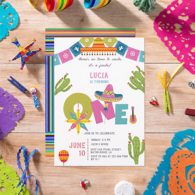 Convites Colorido Cactus Mexicano Fiesta Primeiro Aniversár (Criador carregado)