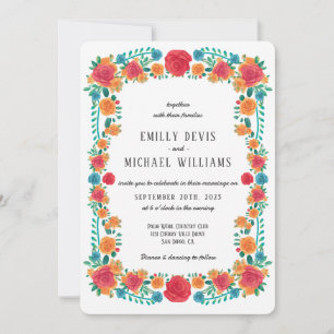 Convites Colorido Casamento Vibrante Floral Mexicano Fiesta