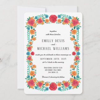 Convites Colorido Casamento Vibrante Floral Mexicano Fiesta