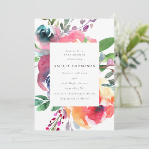 Convites Colorido Chá de Bebê Floral Boho Aquarela