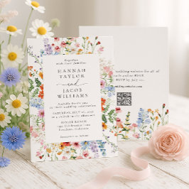 Convites Colorido Código QR Floral de Flores Silvestres RSV