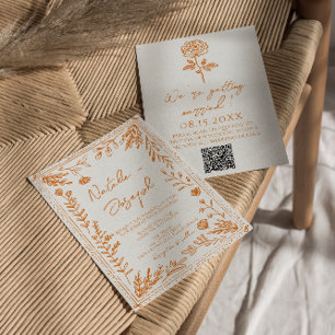 Convites Colorido Código QR Floral Desenhado à Mão Laranja 
