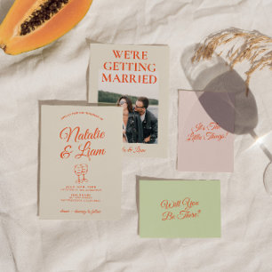 Convites Colorido Desenho à Mão Retro Única Tendência Casam