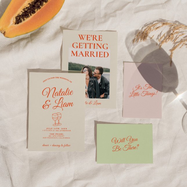 Convites Colorido Desenho à Mão Retro Única Tendência Casam (Criador carregado)