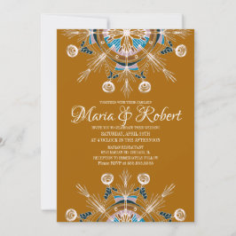 Convites Colorido Mandala Boêmio Mostarda Casamento Boho