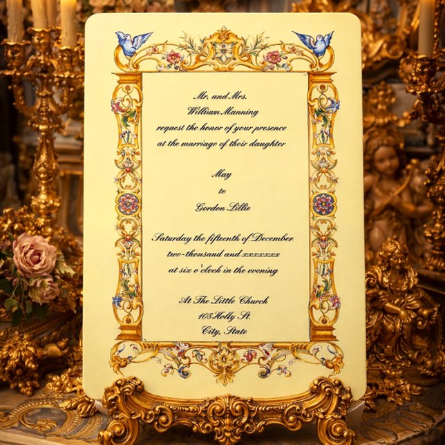 Convites Colorido Quadro Floral Barroco Casamento de Pássar (Criador carregado)