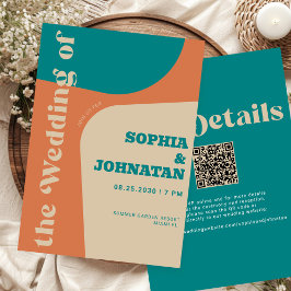 Convites Colorido retrô moderno tudo em um QR RSVP casament