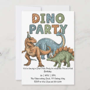 Convites Colorido Sketch Dino Festa Menino Aniversário