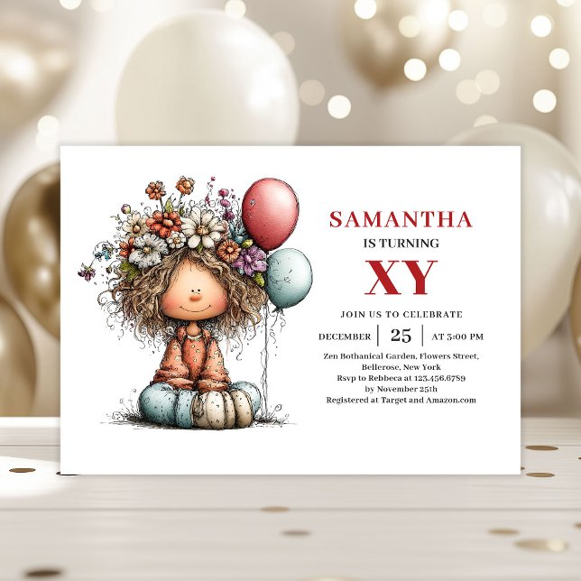 Convites Coloridos de Aniversário de Menina Divert (Funny Cute Little Girl Colorful Birthday Invitation

)