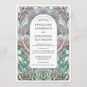 Convites Coloridos para Casamento Art Nouveau (Set