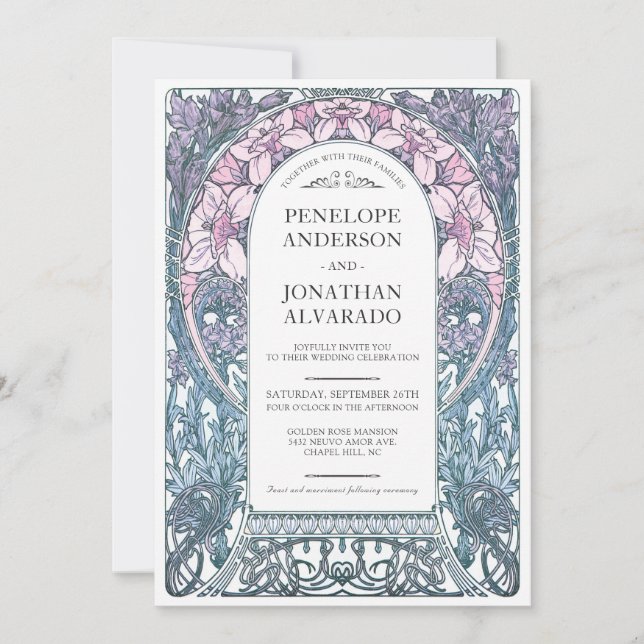Convites Coloridos Para Casamento De Art Nouveau ( (Frente)