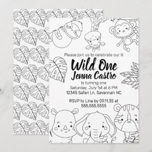 Convites Colorindo o Primeiro Aniversário Safari Selvagem