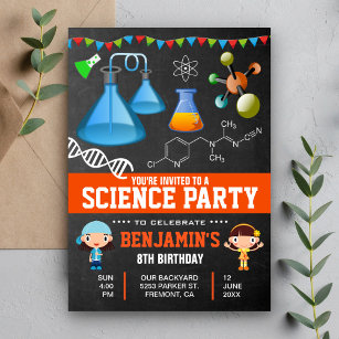 Convites Colorir Mad Science Aniversário de criança Party