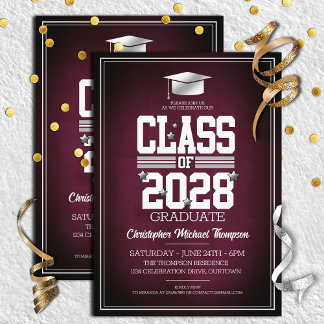 Convites Colors School Burgundy | Festa de formatura pratea