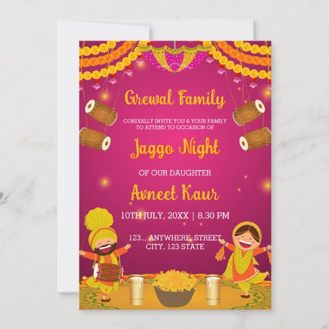 Convites Colourful Jaggo night Invitation Card (Frente)