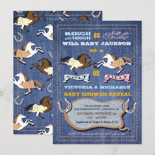 Convites Colt Ocidental ou Chá de fraldas de Revolução de G (Frente/Verso)