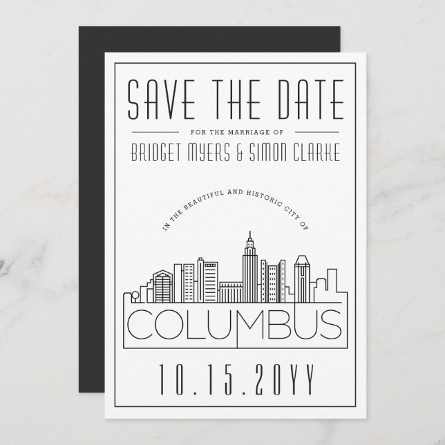 Convites Columbus Wedding Deco Style Skyline Salve a Data (Frente/Verso)