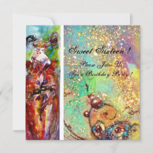 Convites COLUNA,Doce 6 Mascarada, azul vermelho