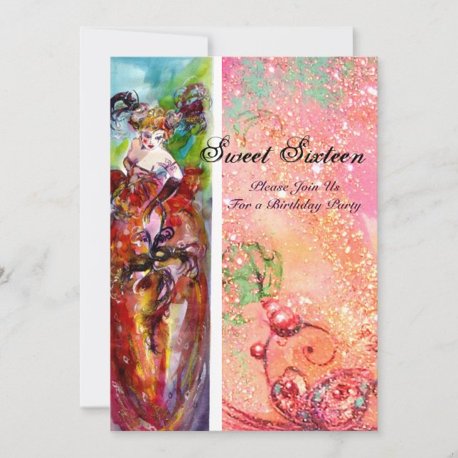 Convites COLUNA, Doce Festa de 16 Mascarada, Ouro rosa (Frente)