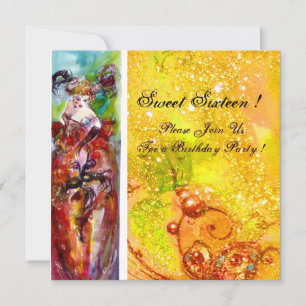 Convites COLUNA,Doce Sessenta e Mascarada, amarelo