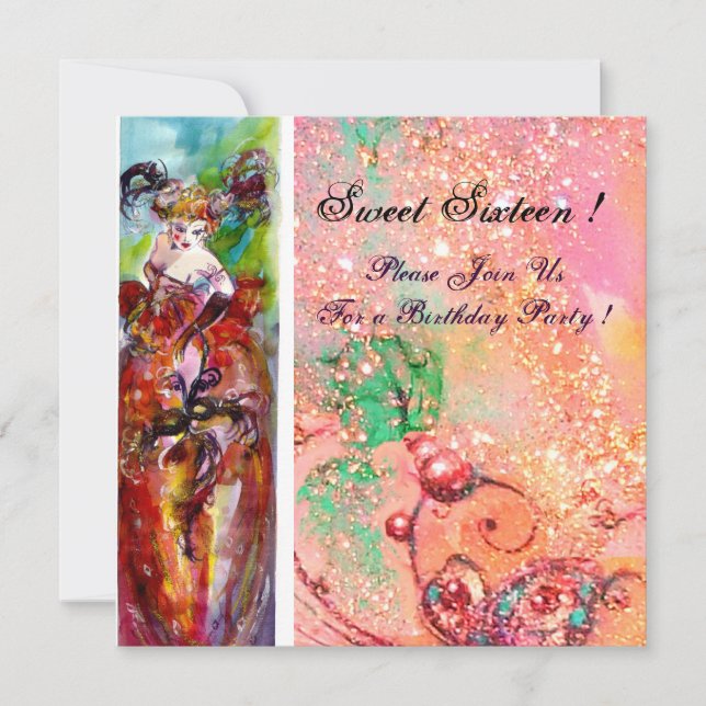 Convites COLUNA,Mardi Gras, Doce 16 Festa de Mascarada (Frente)