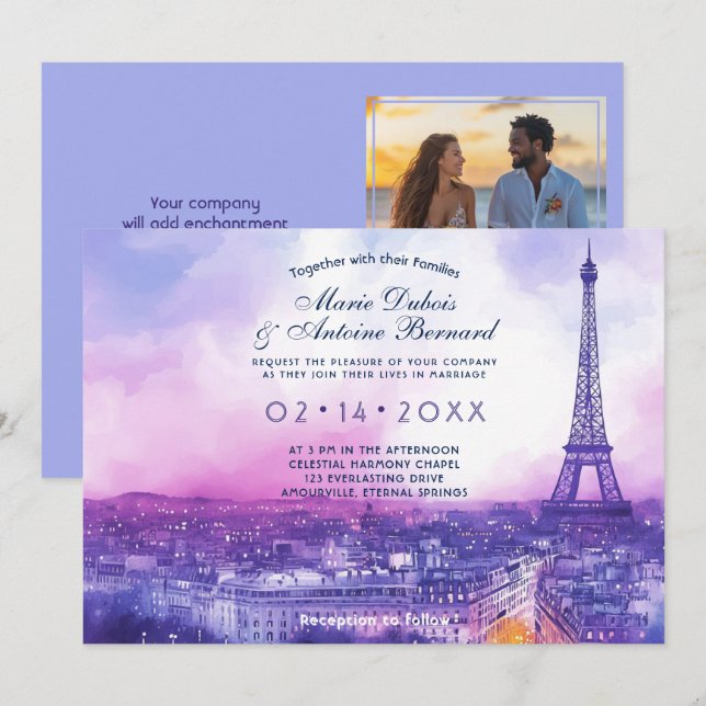 Convites Com a FOTO no fundo Amour Éternel à la Parisienne (Frente/Verso)