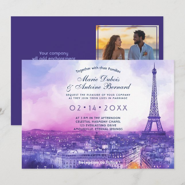 Convites Com a FOTO no fundo Amour Éternel à la Parisienne (Frente/Verso)