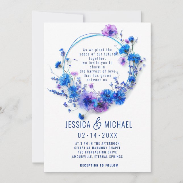 Convites 💍 com a fotografia Cornflower e Lavanda Bliss (Frente)