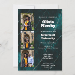 Convites 🎓Com Festa de Formatura Mármore Turquesa QR Luxo