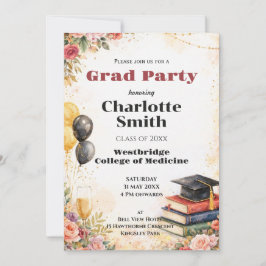 Convites 🎓Com festa de graduação floral em aquarela QR