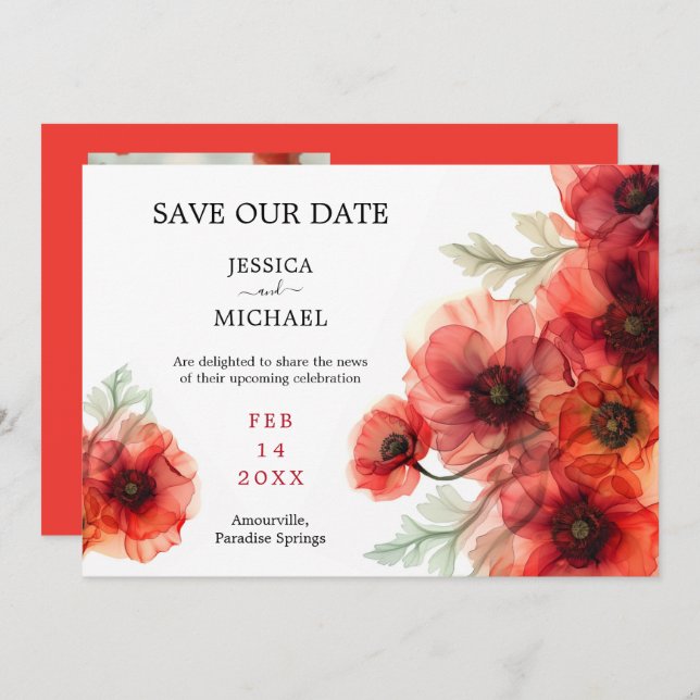 Convites Com foto Escarlet Serenade Petal (Frente/Verso)