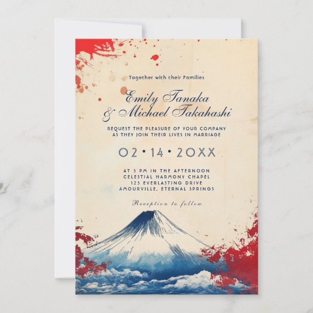Convites Com foto Japonesa Harmonia com Fuji (Frente)