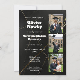 Convites 🎓Com QR Preto Luxo Mármore Festa de Formatura