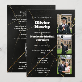 Convites 🎓Com QR Preto Luxo Mármore Festa de Formatura