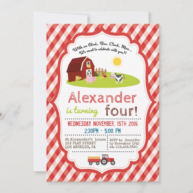 CONVITES COM UMA FESTA DE ANIVERSÁRIO DE TINTA, BAA, CLUCK, (Frente)