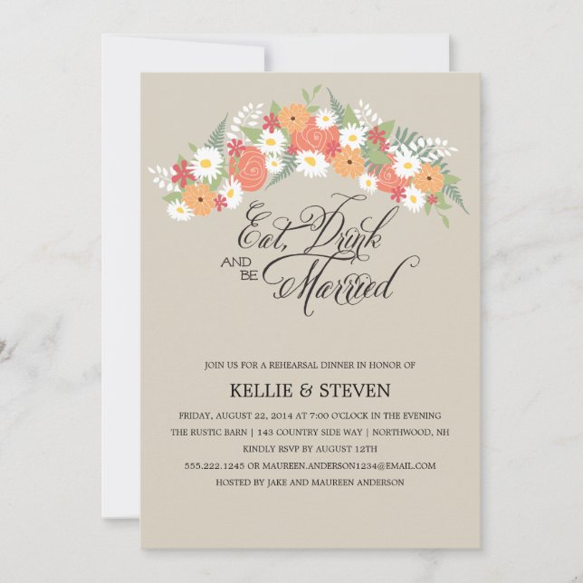 Convites Coma a bebida e seja grinalda floral rústica (Frente)