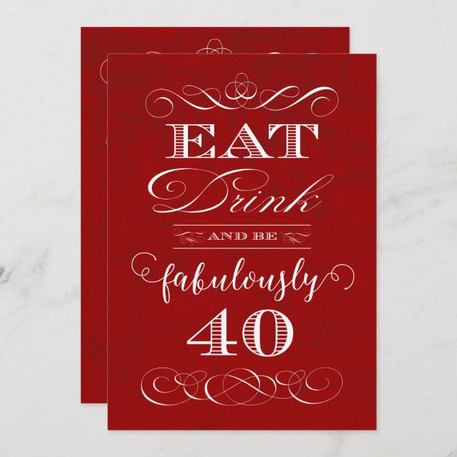 Convites Coma a bebida e seja um vermelho de fabulosa 40 (Frente/Verso)