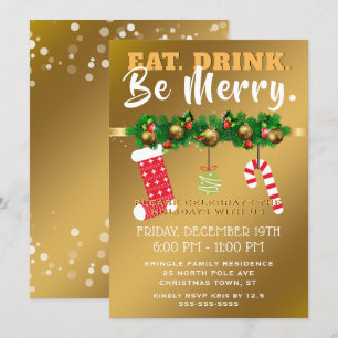 Convites Coma a bebida seja festa natalícia Dourado festiv