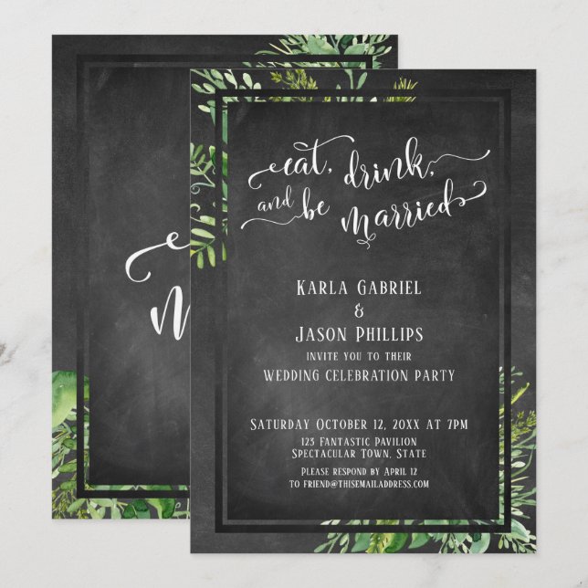 Convites Coma, Beba & Case-se Verdura e Lousa (Frente/Verso)