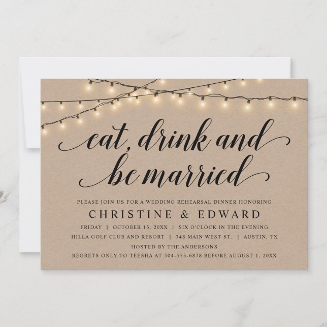 Convites Coma, beba e casado, ensaio de casamento, Kraft (Frente)