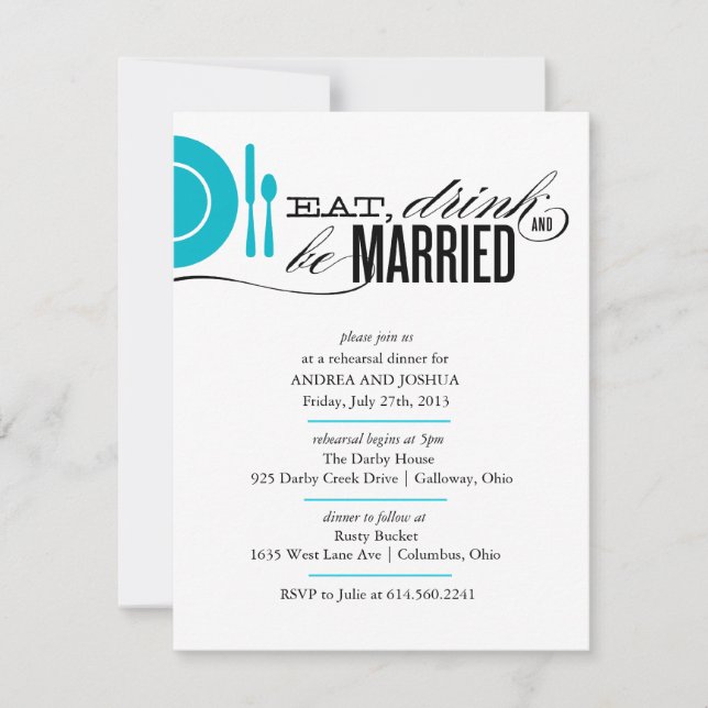 Convites Coma, beba e Jante de ensaio para se casar Convide (Frente)