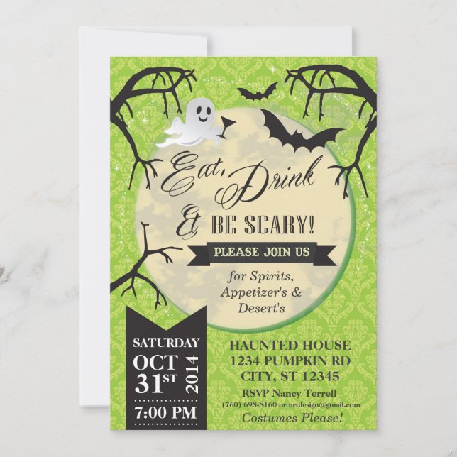 Convites Coma, Beba e seja assustador Convide para o Dia da (Frente)