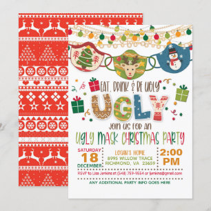 Convites Coma, beba e seja feia - Máscara feia Natal W